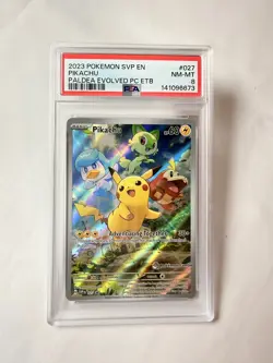 2023 POKEMON SVP EN-SV BLACK STAR PROMO PIKACHU #027 PALDEA EVOLVED ETB PSA 8 - Image 1