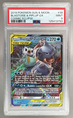 3793 Blastoise & Piplup GX 2019 Pokemon Sun Moon Cosmic Eclipse #38 PSA 9 - Image 1