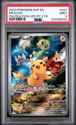 2023 POKEMON PALDEA EVOLVED POKEMON CENTER ETB PROMO SVP #027 PIKACHU PSA 9 - Image 1