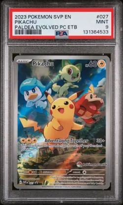 2023 POKEMON PALDEA EVOLVED POKEMON CENTER ETB PROMO SVP #027 PIKACHU PSA 9 - Image 1