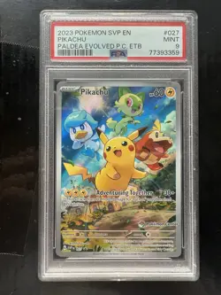 POKEMON PALDEA EVOLVED POKEMON CENTER ETB PROMO SVP #027 PIKACHU PSA 9 - Image 1