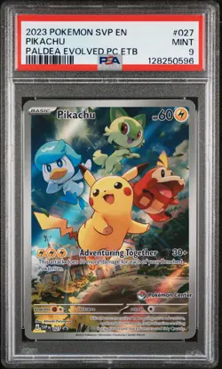 2023 POKEMON PALDEA EVOLVED POKEMON CENTER ETB PROMO SVP #027 PIKACHU PSA 9 - Image 1