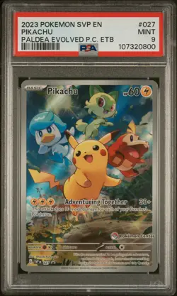 2023 POKEMON PALDEA EVOLVED POKEMON CENTER ETB PROMO SVP #027 PIKACHU PSA 9 - Image 1