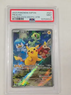 2023 POKEMON SVP PALDEA EVOLVED POKEMON CENTER ETB PROMO #027 PIKACHU PSA 9 - Image 1