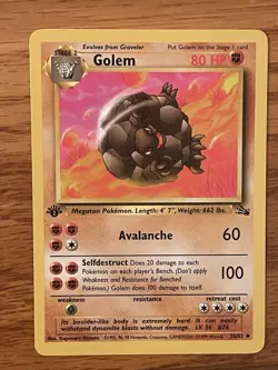 Golem 1st Edition Fossil 36/62 1999 Pokemon Card - NM - Image 2