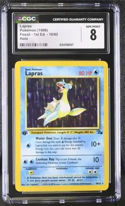 Lapras *CGC 8* 1st Edition *Holo* Fossil *10/62* 1999 * Pokemon - Image 1