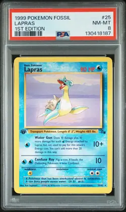 1999 POKEMON FOSSIL 1ST EDITION #25 LAPRAS PSA 8 - Image 1
