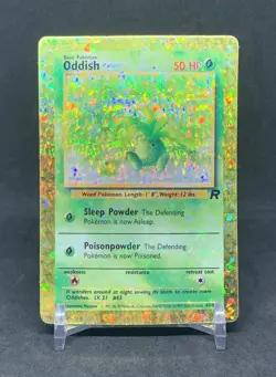 Oddish Team Rocket 63/82 Vintage Pokemon Bootleg Sticker Card Glitter Holo - Image 1