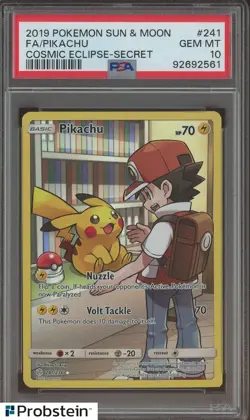 2019 Pokemon Sun & Moon Cosmic Eclipse #241 Full Art Pikachu Secret PSA 10 - Image 1
