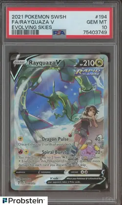 2021 Pokemon SWSH Evolving Skies #194 Full Art Rayquaza V PSA 10 GEM MINT - Image 1