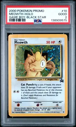 2000 POKEMON PROMO BLACK STAR GAME BOY #10 MEOWTH-HOLO PSA 2 - Image 1