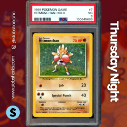 1999 POKEMON BASE SET UNLIMITED #7/102 HITMONCHAN HOLO RARE PSA 3 - Image 1