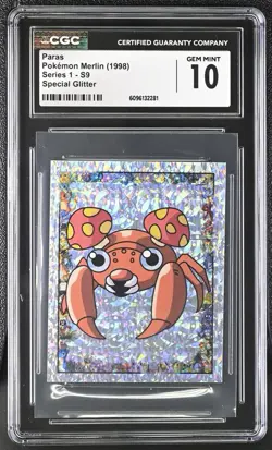 1998 Merlin Pokemon Series 1 Paras S9 Special Glitter Holo CGC 10 GEM MINT Rare - Image 1