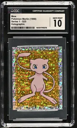 1998 Pokemon Merlin Mew Series 1 S25 Gold Holographic Sticker CGC 10 - Image 1