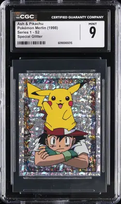 1998 POKEMON MERLIN SERIES 1 SPECIAL GLITTER #S2 ASH & PIKACHU CGC 9 - Image 1