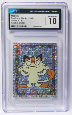 Meowth Special Glitter Series 1 Merlin Sticker S11 CGC 10 1998 Topps Pokemon - Image 1
