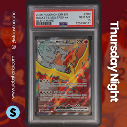 2025 POKEMON DESTINED RIVALS #208/182 TEAM ROCKET'S MOLTRES EX FULL ART PSA 10 - Image 1