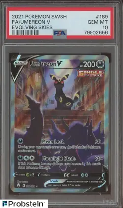 2021 Pokemon SWSH Evolving Skies #189 Full Art Umbreon V PSA 10 GEM MINT - Image 1