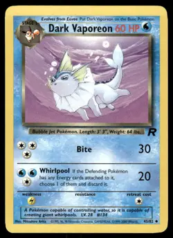 Pokemon Cards Dark Vaporeon 45/82 UNLIMITED Team Rocket WOTC Uncommon NM - Image 1