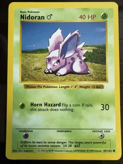 Pokemon TCG: 1999 Nidoran SHADOWLESS 55/102-Base Set Vintage Pokemon Card - Image 1