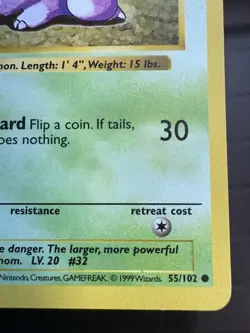 Pokemon TCG: 1999 Nidoran SHADOWLESS 55/102-Base Set Vintage Pokemon Card - Image 3