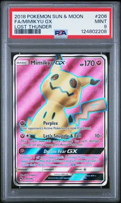 2018 POKEMON SUN & MOON LOST THUNDER #206 FULL ART/MIMIKYU GX PSA 9 - Image 1