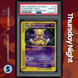 2001 POKEMON JAPANESE EXPEDITION 1ST ED #116/128 ALAKAZAM HOLO PSA 10 - Image 1