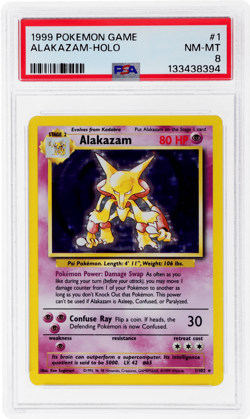 1999 Pokemon Base Set Alakazam Holo #1 PSA 8 - Image 1