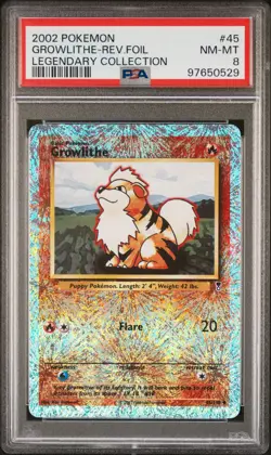2002 POKEMON LEGENDARY COLLECTION #45 GROWLITHE-REVERSE FOIL PSA 8 - Image 1
