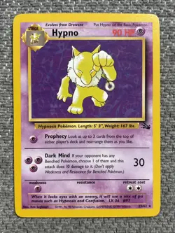 Pokemon TCG Hypno Fossil Card 23/62 Unlimited Regular Non-Holo Rare LP Condition - Image 1