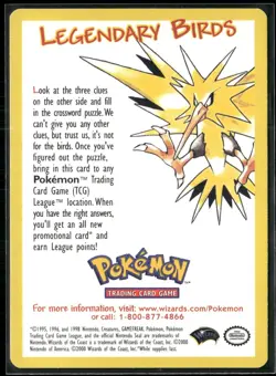 Pokemon The Movie 2000 Legendary Birds Promo Insert Clues League WOTC LP+ - Image 1