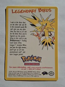 Pokemon - Legendary Birds Clues Crossword Promo 2000 Insert Card - NM - Image 1
