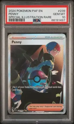 2024 POKEMON PAF EN-PALDEAN FATES #239 PENNY SPECIAL ILLUSTRATION RARE PSA 10 - Image 1