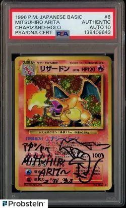 Mitsuhiro Arita Signed 1996 Pokemon Basic JPN #6 Charizard Holo PSA/DNA AUTO 10 - Image 1