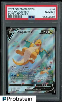 2021 Pokemon SWSH Evolving Skies #192 FA Dragonite V PSA 10 GEM MINT - Image 1