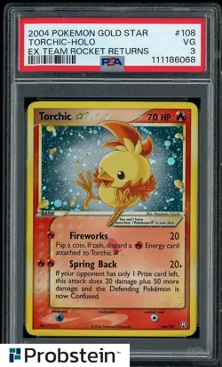 2004 Pokemon Gold Star EX Team Rocket Returns #108 Torchic Holo PSA 3 VG - Image 1
