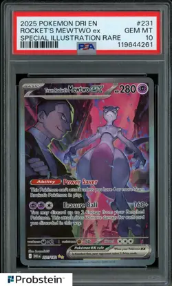 2025 Pokemon DRI EN Destined Rivals #231 Team Rocket's Mewtwo ex SIR PSA 10 - Image 1