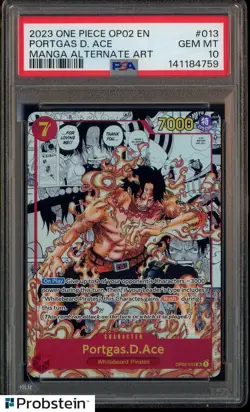 2023 One Piece OP02 EN Manga Alternate Art #013 Portgas D. Ace PSA 10 GEM MINT - Image 1