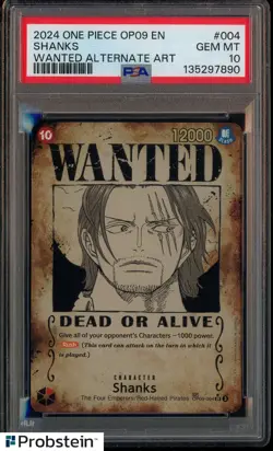2024 One Piece OP09 EN Wanted Alternate Art #004 Shanks PSA 10 GEM MINT - Image 1