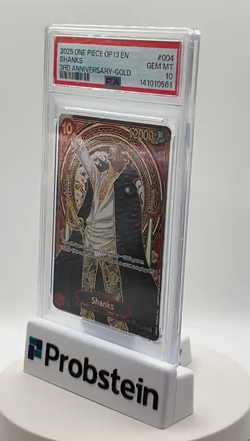 2025 One Piece OP13 EN 3rd Anniversary Gold #004 Shanks PSA 10 GEM MINT - Image 2