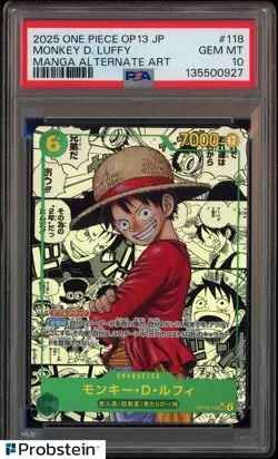 2025 One Piece OP-13 Japanese Manga #118 Monkey D. Luffy PSA 10 GEM MINT - Image 1