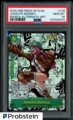 2025 One Piece OP12 En Manga Alternate Art #118 Jewelry Bonney PSA 10 GEM MINT - Image 1