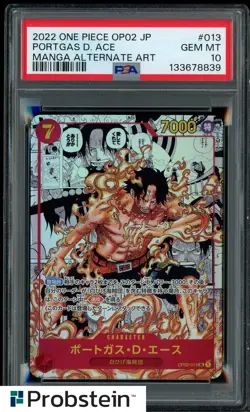 2022 One Piece OP02 JP Manga Alternate Art #013 Portgas D. Ace PSA 10 GEM MINT - Image 1