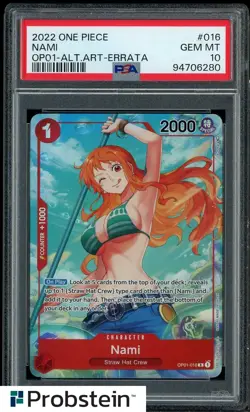 2022 One Piece OP01 Alternate Art Errata #016 Nami PSA 10 GEM MINT - Image 1