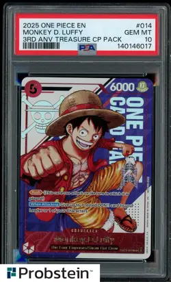2025 One Piece EN 3rd Anniversary Treasure CP Pack #014 Monkey D. Luffy PSA 10 - Image 1