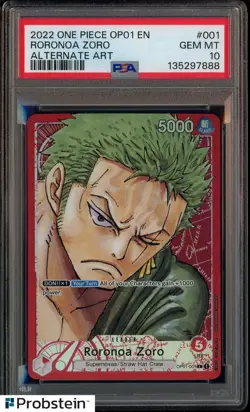 2022 One Piece OP01 EN Alternate Art #001 Roronoa Zoro PSA 10 GEM MINT - Image 1