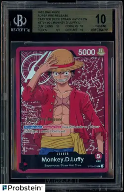 2022 One Piece Starter Deck Straw Hat Crew ST01-001 Monkey D. Luffy BGS 10 - Image 1