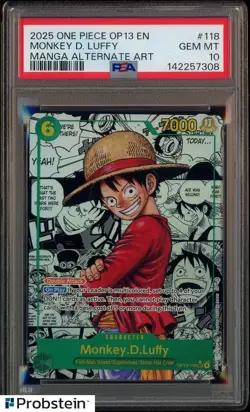 2025 One Piece OP13 EN Manga Alternate Art #118 Monkey D. Luffy PSA 10 GEM MINT - Image 1