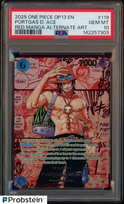 2025 One Piece OP13 EN #119 Portgas D. Ace Red Manga Alt Art PSA 10 GEM MINT - Image 1