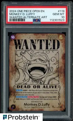 2024 One Piece OP09 En Wanted Alternate Art #119 Monkey D. Luffy PSA 10 GEM MINT - Image 1